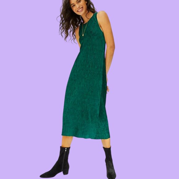 NWOT Anthropologie Maeve Adrienne Twist Back Velvet Midi Dress Green Size Small - Picture 1 of 10